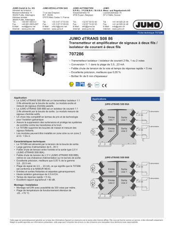 JUMO 707203/04/05/08/09/17/18/85/86 Signal and Isolating Converter Series 6 mm Fiche technique | Fixfr