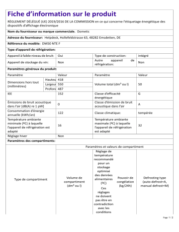 Dometic DM50NTEF Information produit | Fixfr