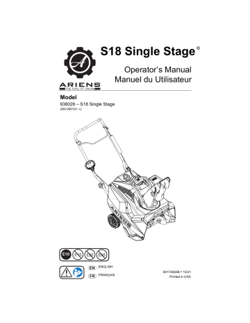 Ariens 938026 S18 SINGLE STAGE Manuel utilisateur | Fixfr