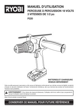 Ryobi P223 18V ONE+ HP Brushless 1" SDS-Plus Rotary Hammer Manuel du propriétaire