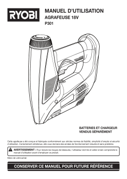 Ryobi P361 18V ONE+ AIRSTRIKE 18GA NARROW CROWN STAPLER - Tool Only Manuel du propriétaire