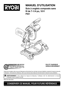 Ryobi P553 18V ONE+ 7-1/4" Miter Saw Manuel du propriétaire