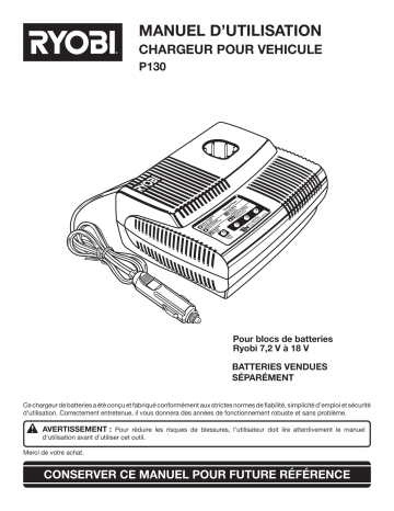 Ryobi P137 18V ONE+/40V Dual Platform Charger Manuel du propriétaire | Fixfr