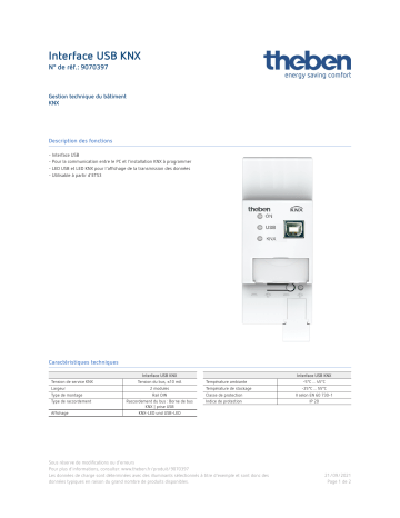 THEBEN Interface USB KNX Fiche technique | Fixfr