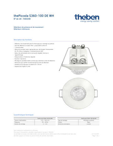 THEBEN thePiccola S360-100 DE WH Fiche technique | Fixfr