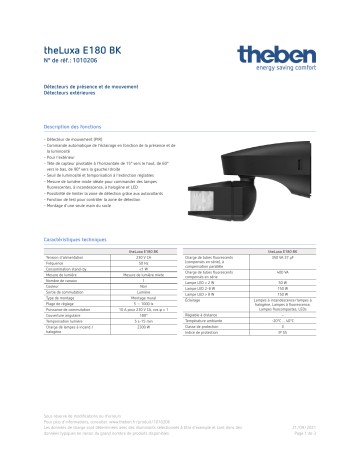 THEBEN theLuxa E180 BK Fiche technique | Fixfr