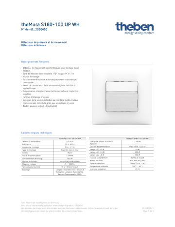 THEBEN theMura S180-100 UP WH Fiche technique | Fixfr