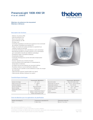 THEBEN PresenceLight 180B-KNX SR Fiche technique | Fixfr