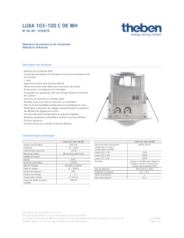 THEBEN LUXA 103-100 C DE WH Fiche technique | Fixfr