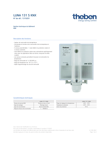 THEBEN LUNA 131 S KNX Fiche technique | Fixfr