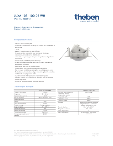 THEBEN LUXA 103-100 DE WH Fiche technique | Fixfr