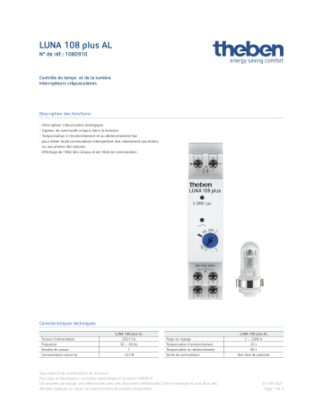 THEBEN LUNA 108 plus AL Fiche technique | Fixfr