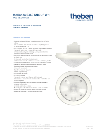 THEBEN theRonda S360 KNX UP WH Fiche technique | Fixfr