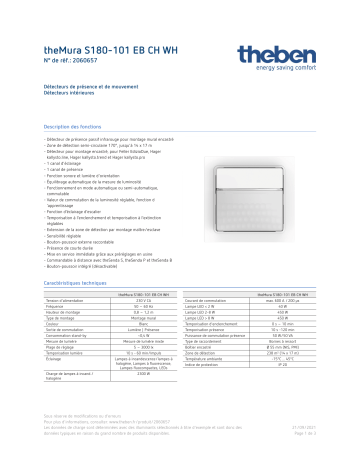 THEBEN theMura S180-101 EB CH WH Fiche technique | Fixfr