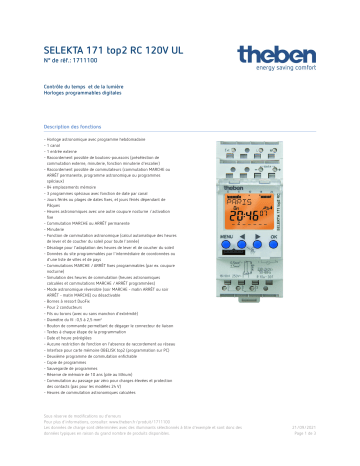 THEBEN SELEKTA 171 top2 RC 120V UL171 top2 RC Fiche technique | Fixfr
