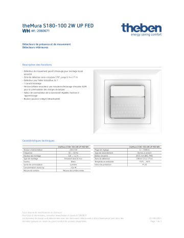 THEBEN theMura S180-100 2W UP FED WH Fiche technique | Fixfr