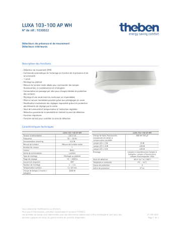 THEBEN LUXA 103-100 AP WH Fiche technique | Fixfr