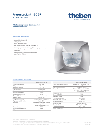 THEBEN PresenceLight 180 SR Fiche technique | Fixfr