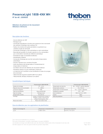 THEBEN PresenceLight 180B-KNX WH Fiche technique | Fixfr