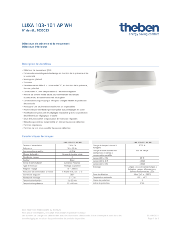 THEBEN LUXA 103-101 AP WH Fiche technique | Fixfr