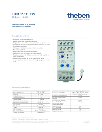 THEBEN LUNA 110 EL 24V Fiche technique | Fixfr