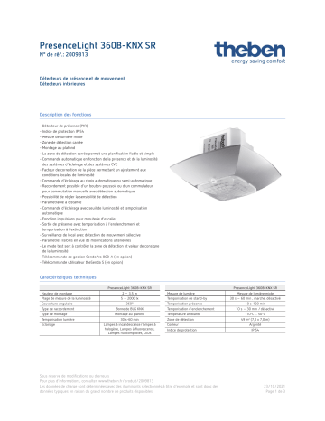 THEBEN PresenceLight 360B-KNX SR Fiche technique | Fixfr