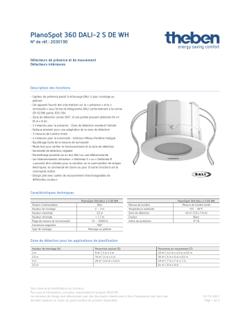 THEBEN PlanoSpot 360 DALI-2 S DE WH Fiche technique | Fixfr