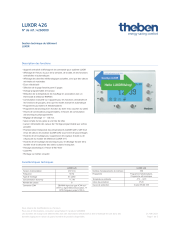 THEBEN LUXOR 426 Fiche technique | Fixfr