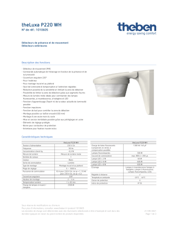 THEBEN theLuxa P220 WH Fiche technique | Fixfr