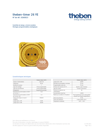 THEBEN timer 26 YE Fiche technique | Fixfr