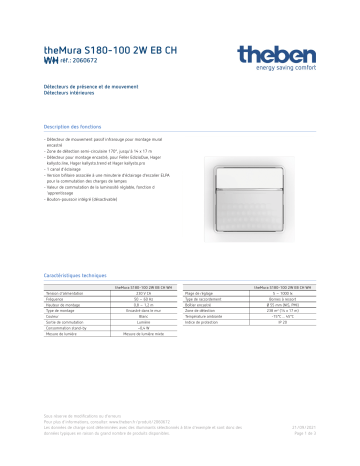 THEBEN theMura S180-100 2W EB CH WH Fiche technique | Fixfr