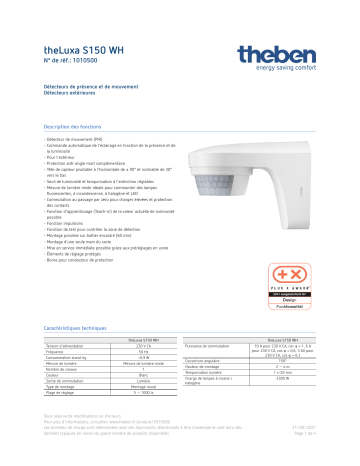 THEBEN theLuxa S150 WH Fiche technique | Fixfr