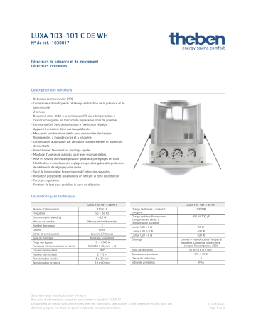 THEBEN LUXA 103-101 C DE WH Fiche technique | Fixfr