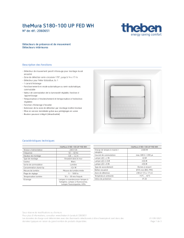 THEBEN theMura S180-100 UP FED WH Fiche technique | Fixfr