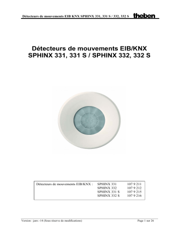 SPHINX 331 S KNX | SPHINX 332 KNX | SPHINX 331 KNX | THEBEN SPHINX 332 S KNX Manuel utilisateur | Fixfr