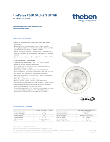 THEBEN thePassa P360 DALI-2 S UP WH Fiche technique | Fixfr