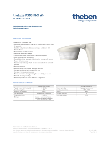 THEBEN theLuxa P300 KNX WH Fiche technique | Fixfr