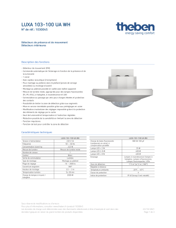 THEBEN LUXA 103-100 UA WH Fiche technique | Fixfr