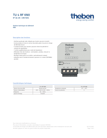 THEBEN TU 4 RF KNX Fiche technique | Fixfr