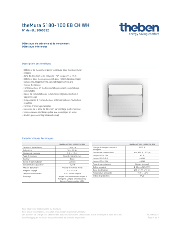 THEBEN theMura S180-100 EB CH WH Fiche technique | Fixfr