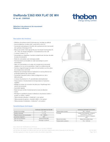 THEBEN theRonda S360 KNX FLAT DE WH Fiche technique | Fixfr