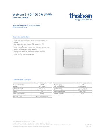 THEBEN theMura S180-100 2W UP WH Fiche technique | Fixfr