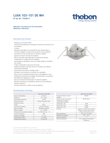 THEBEN LUXA 103-101 DE WH Fiche technique | Fixfr