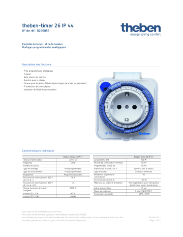 THEBEN timer 26 IP 44 Fiche technique | Fixfr