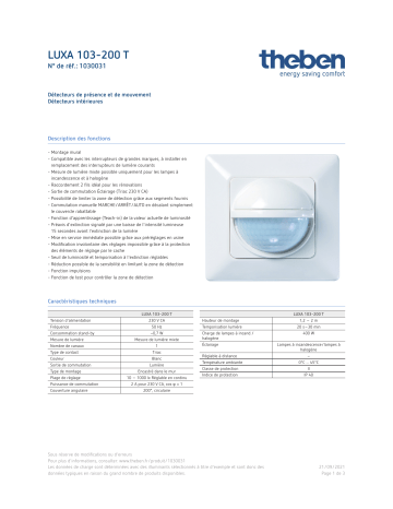 THEBEN LUXA 103-200 T Fiche technique | Fixfr