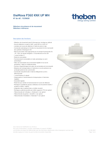 THEBEN theMova P360 KNX UP WH Fiche technique | Fixfr