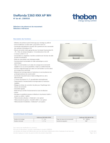 THEBEN theRonda S360 KNX AP WH Fiche technique | Fixfr