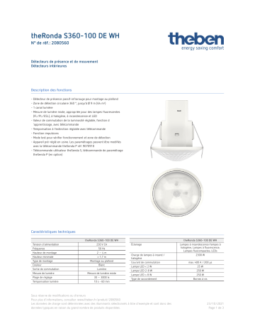 THEBEN theRonda S360-100 DE WH Fiche technique | Fixfr