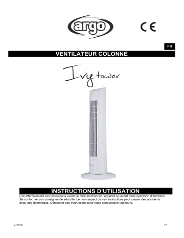 Argo IVY TOWER FAN Manuel utilisateur | Fixfr