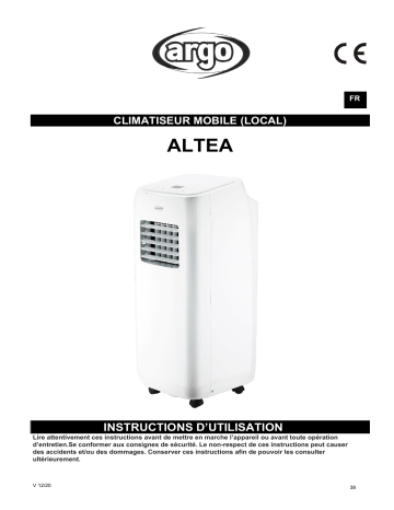 Argo ALTEA PORTABLE AIR CONDITIONER Manuel utilisateur | Fixfr